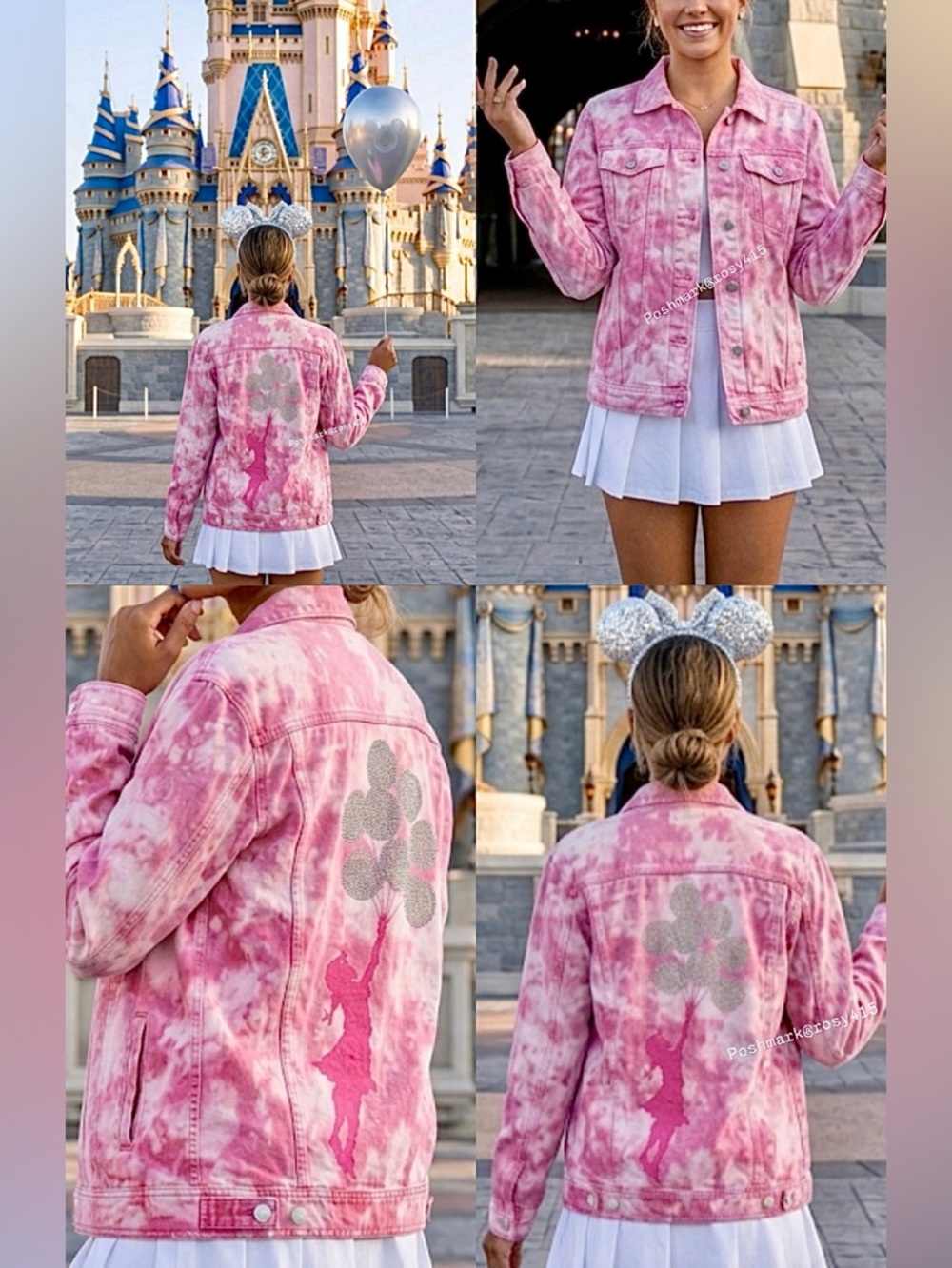 Rare💕Oversized jacket Guess Pink Tie Dye denim jacket y2k bling jacket Banksy - Picture 3 of 17